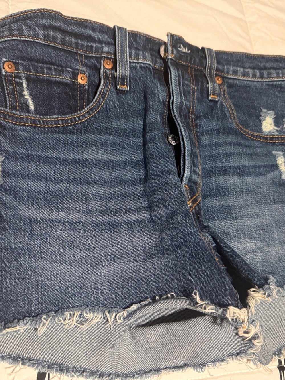 Levi's Dark Blue Distressed Denim Jean Shorts